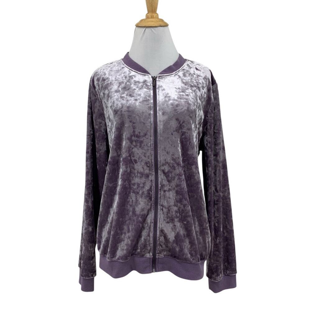 New York & Company Jacket Womens M Medium Amethyst Crushed Velvet Bomber Zip Up